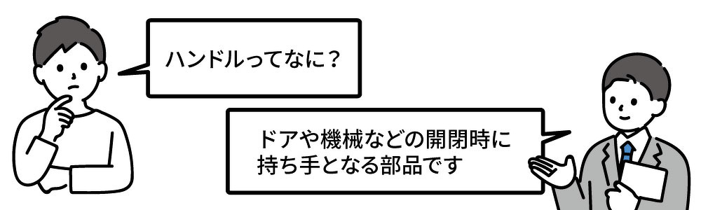 ハンドルって？ドアや機械などの開閉時に持ち手となる部品です。